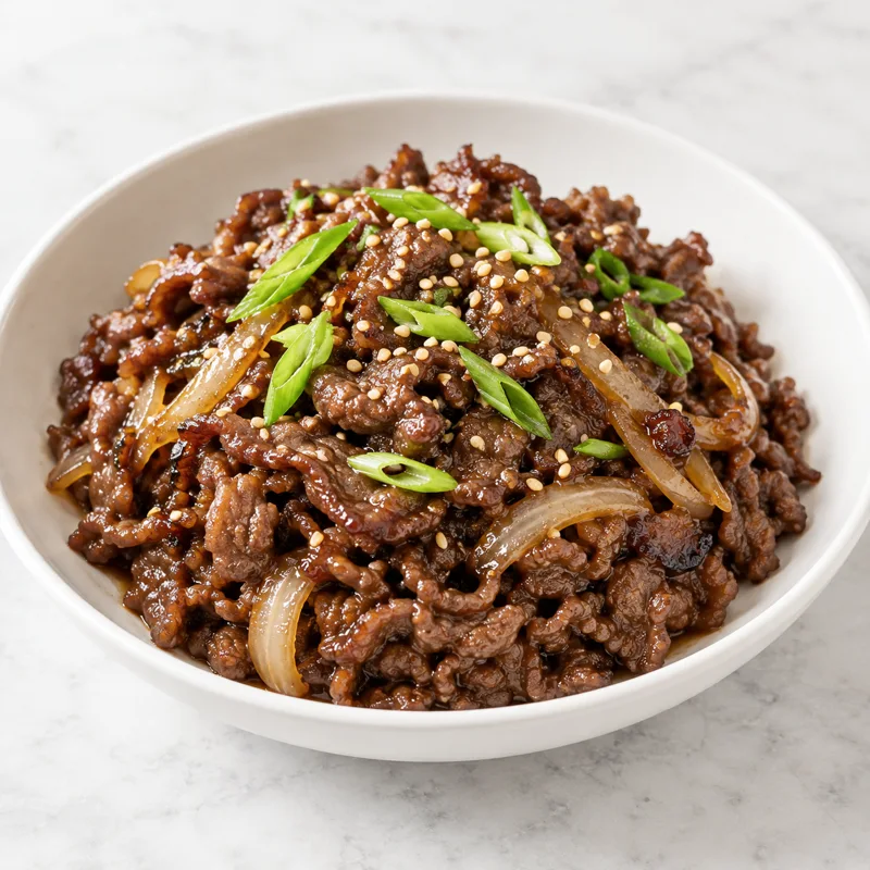 Korean beef bulgogi with vegetables and sesame